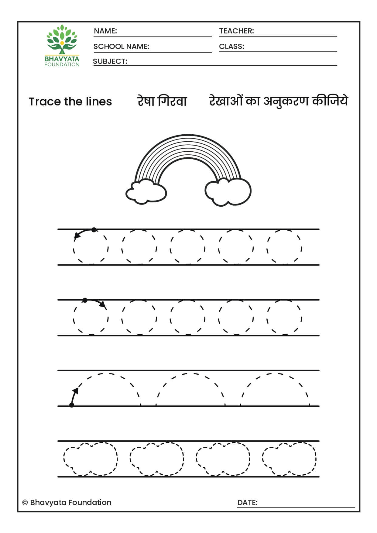 A1M5W1D2Fine Motor Skill(Curve & Wavy Line Worksheet) Bhavyata